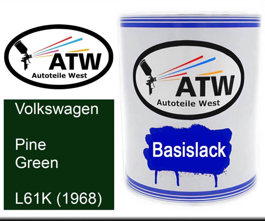 Volkswagen, Pine Green, L61K (1968): 1L Lackdose, von ATW Autoteile West.